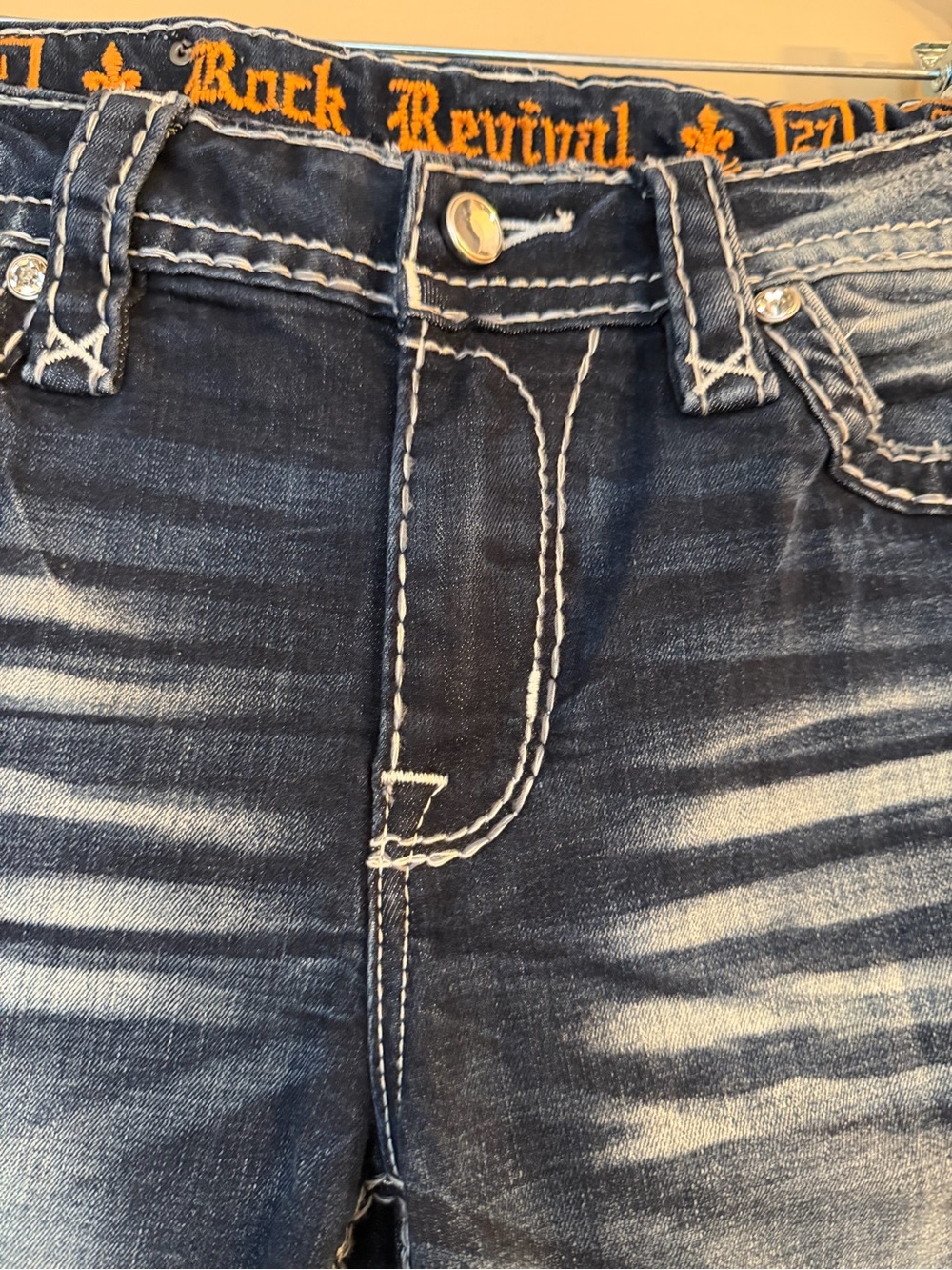 New Rock Revival Yandel Faded Indigo Denim Skinny Jeans Mid Rise Western Rodeo - Picture 5 of 16
